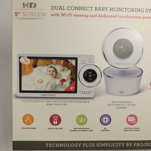 Project Nursery 5" HD Dual Connect Wi-Fi Baby Monitor System Registry Camera - Picture 4 of 16